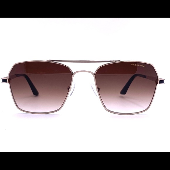 Men’s Aviator Matt Gold Metal Sunglasses Brown Lens By Pier Martino Italy - Picture 1 of 10